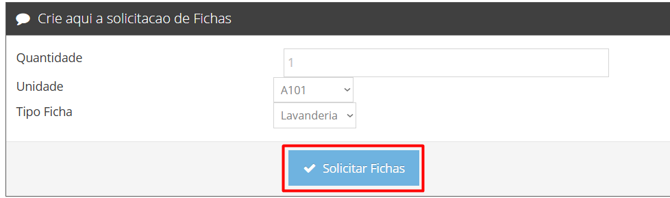 Seção Solicitar Fichas