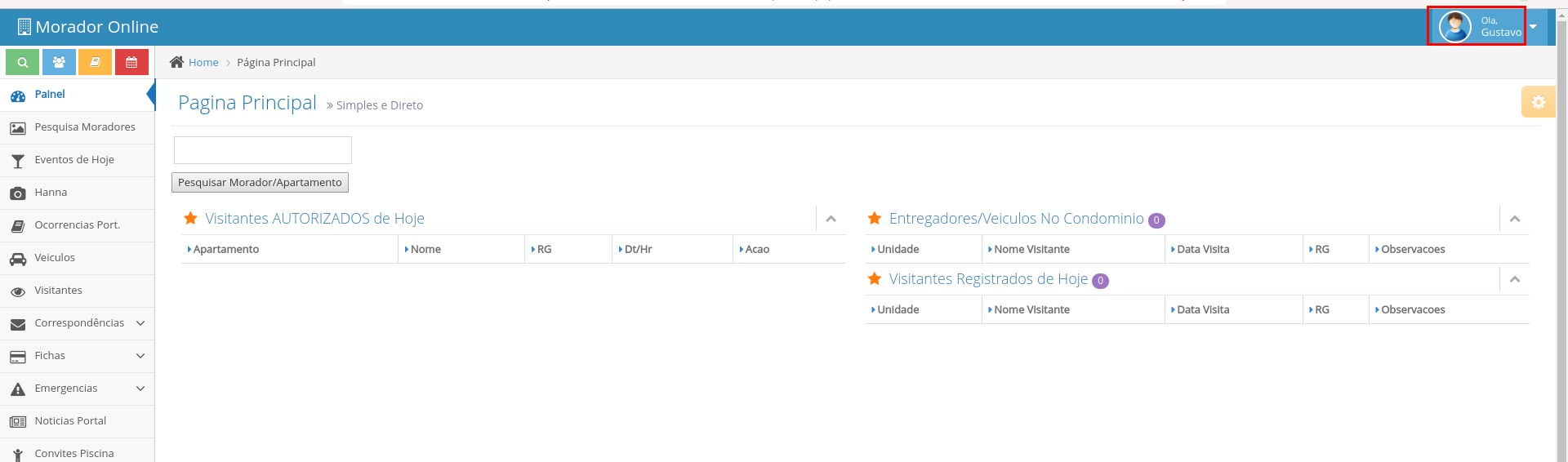 Tela de login do portal administrativo do Morador Online.