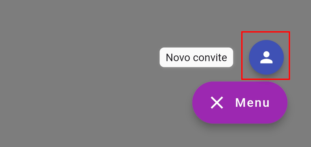 Botão Menu flutuante destacado na tela de convites