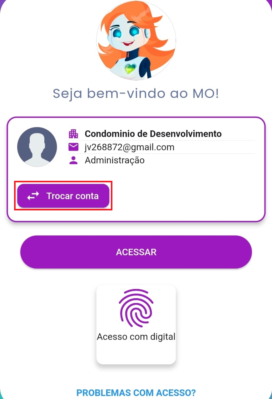 imagem: Opção Trocar Conta