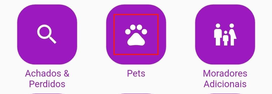 Tela de Serviços destacando o ícone 'Pets' para acesso à funcionalidade.