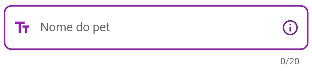 Campo nome do pet sendo preenchido no formulário.